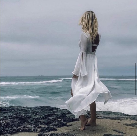 New Boho Flowy Mesh Lace Tie Maxi Kimono Dress Duster Jacket Robe Swim Cover Up - Picture 4 of 16